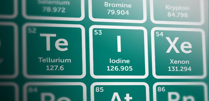 An image showing a small section of the periodic table with Iodine at the centre