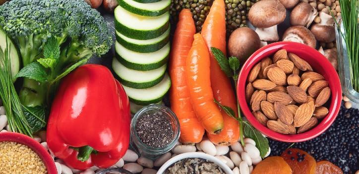 photograph of a selection of vegetables and nuts