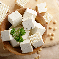 Firm set tofu in a bowl