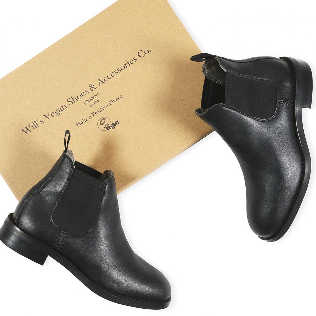 Black winter vegan Chelsea boot against a white background