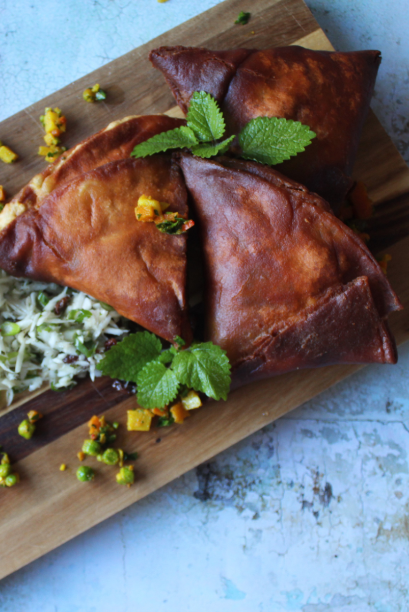 African pigeon pea samosas on a plate