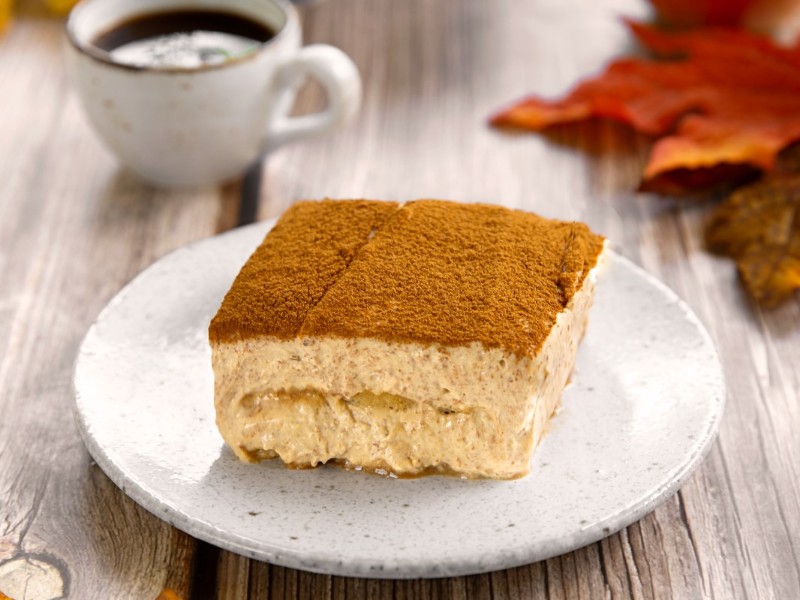 apple cider tiramisu served on a plate