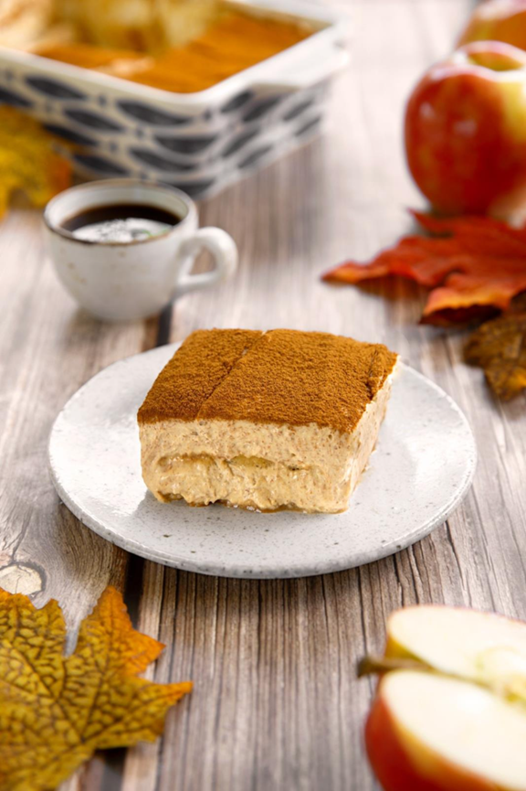 Apple cider tiramisu served on a plate