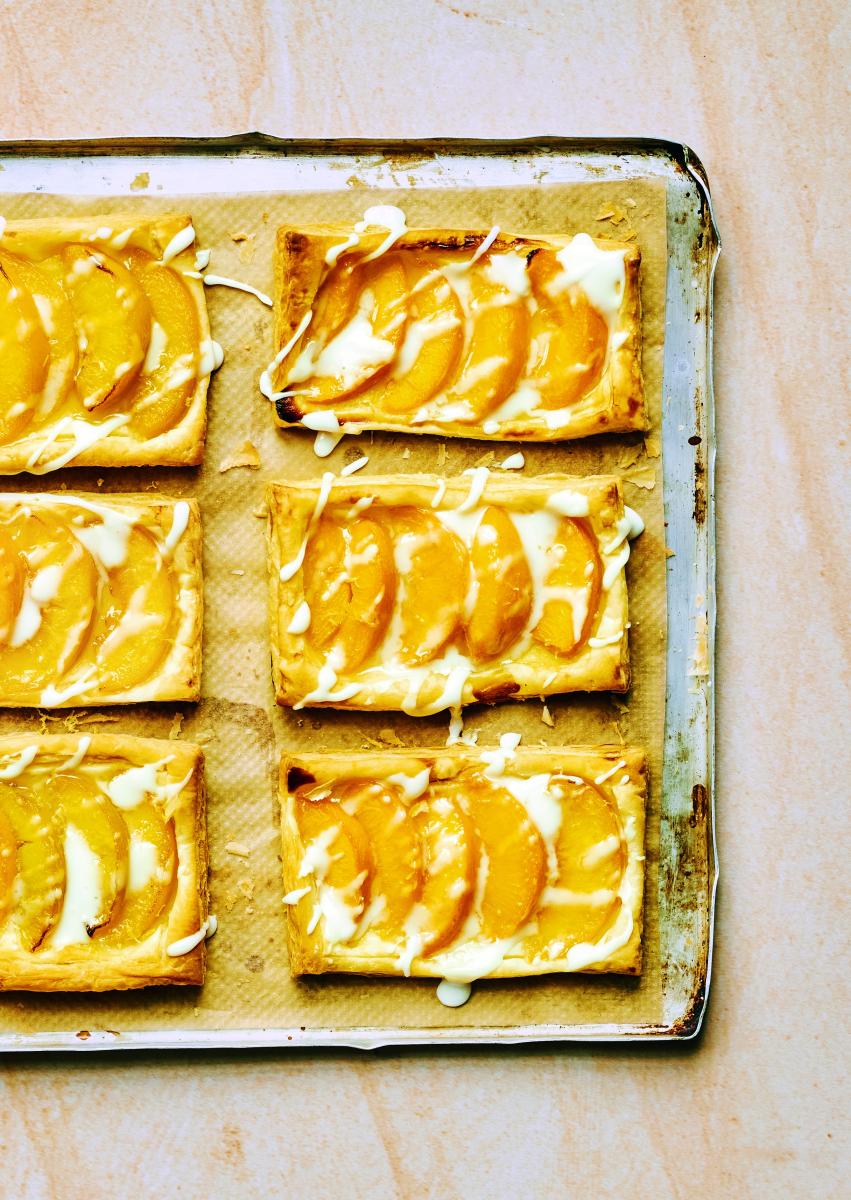 photograph of fruit tartlet on a baking tray