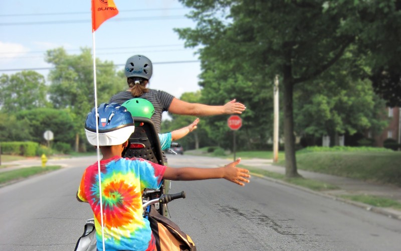 Two people cycling