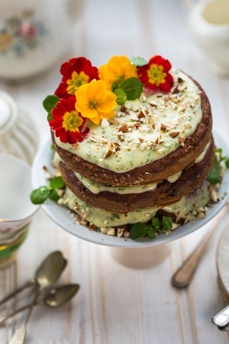 Carrot Cake with Watercress and Cream Cheese Frosting 
