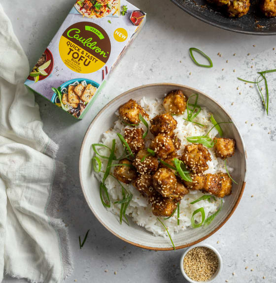 Photograph of sizzling black pepper tofu on a plate