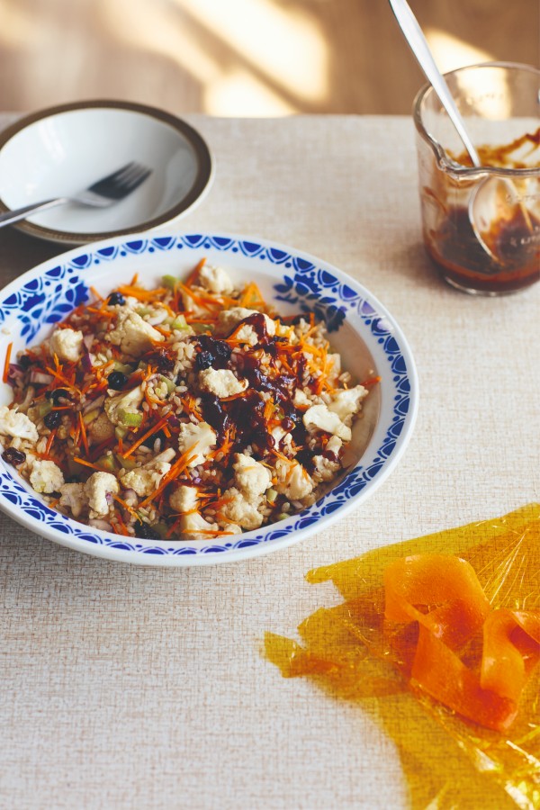 Crunchy Cauliflower and Brown Rice Salad with a Miso and Amardine Dressing