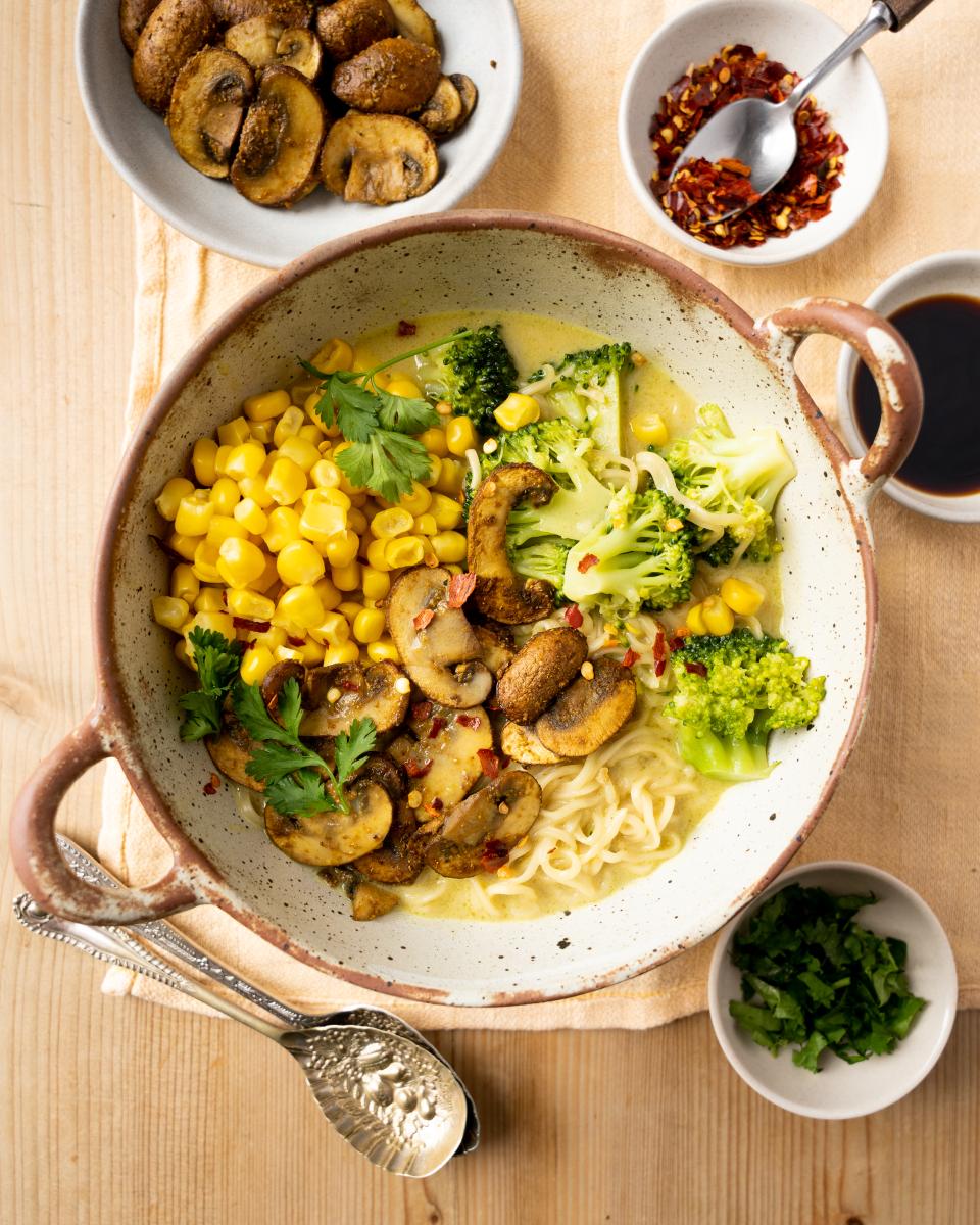 Curried Coconut Ramen on a plate