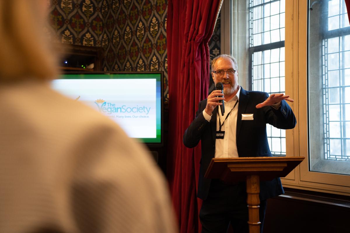 Steve Hamon, CEO of The Vegan Society giving a speech