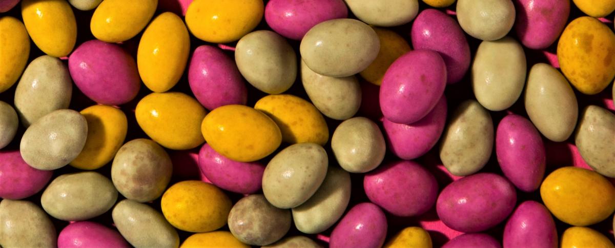 pink, yellow and green mini eggs