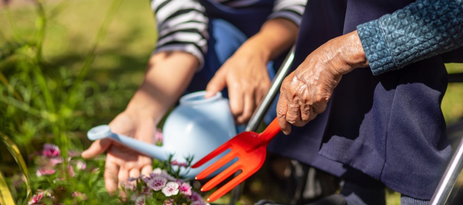 Two people gardening 