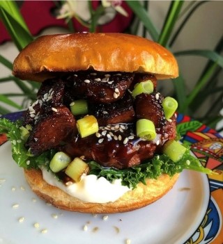 Crispy hoisin 'duck' burger