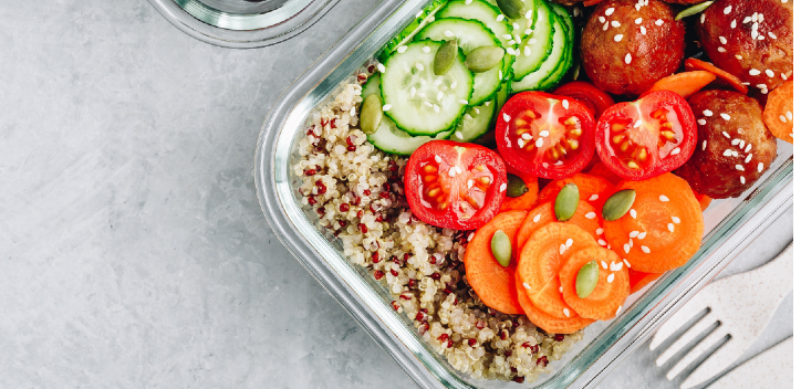 meal prepped vegetable lunch in Tupperware