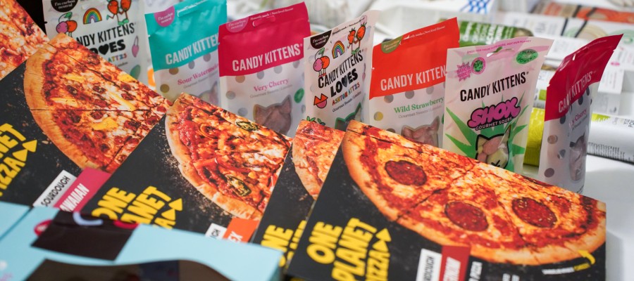 Photograph of One Planet pizzas and Candy Kittens 