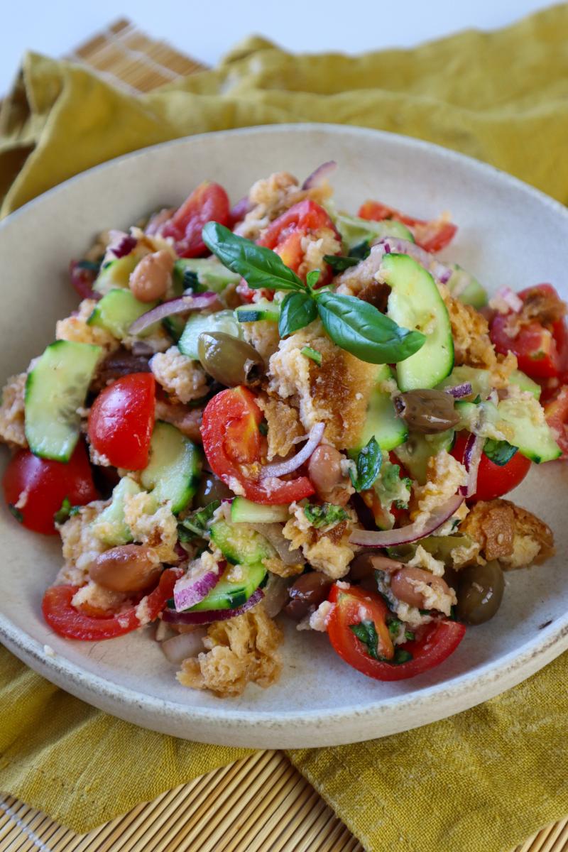 Panzanella Salad in a bowl