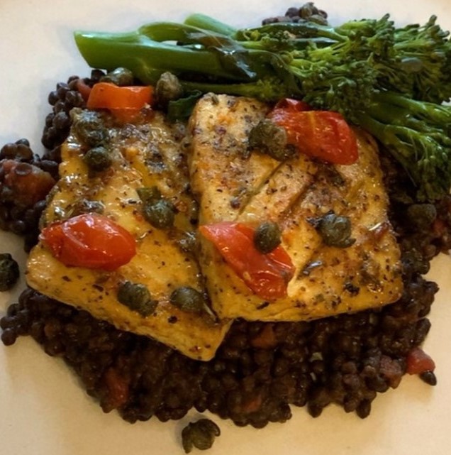 Baked tofish served on a plate