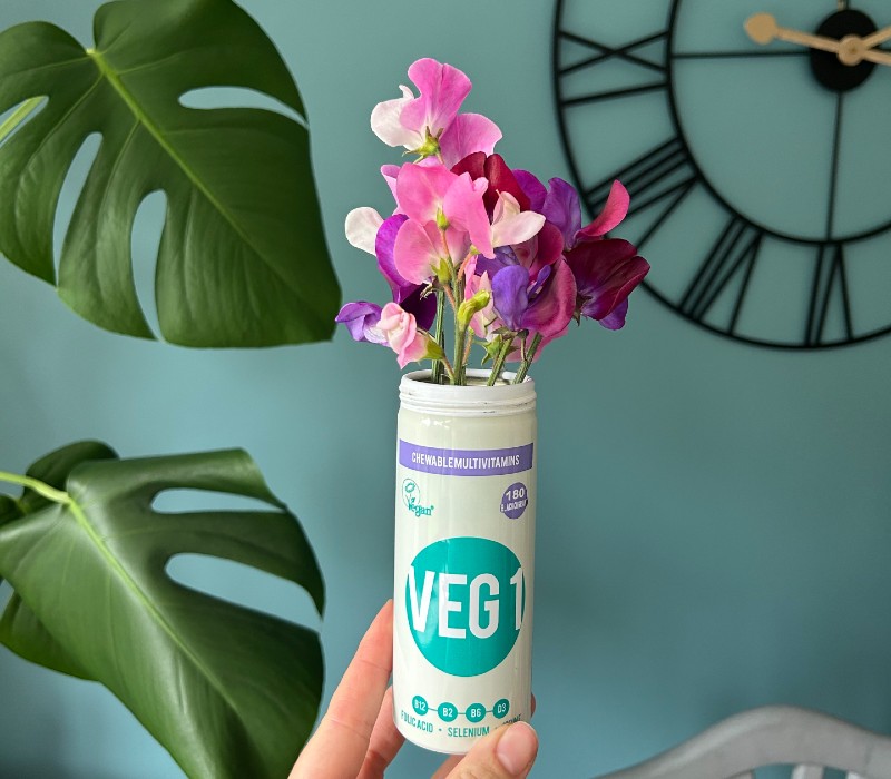 VEG 1 tin repurposed for a flower pot