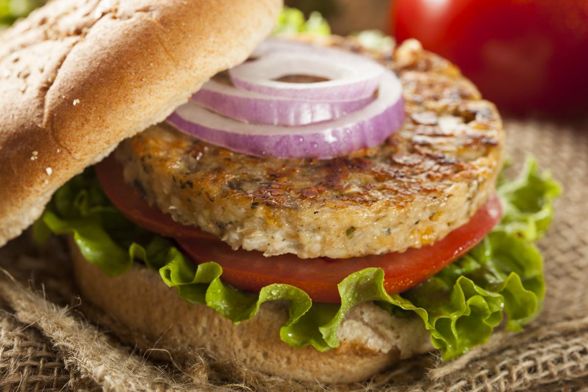 Veggie burger with red onion slices