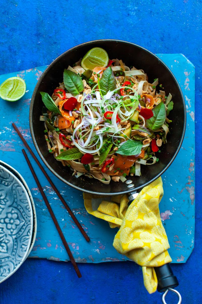 Pad thai inspired vegan noodle bowl 