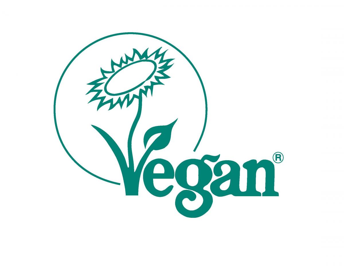 Blue green Vegan Trademark with sunflower design