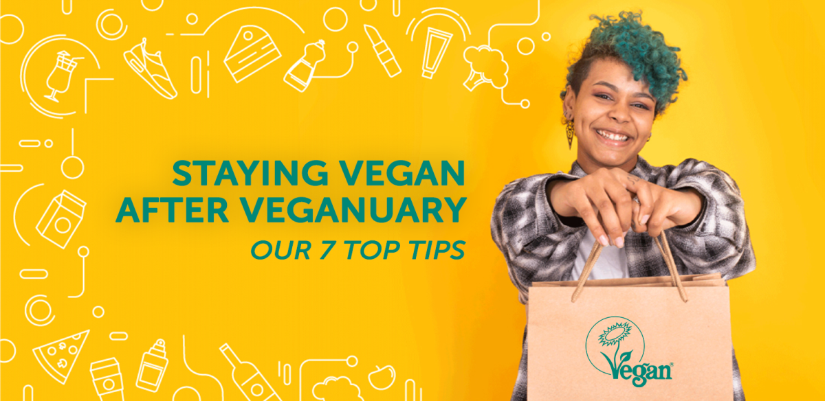Staying Vegan after Veganuary written in green text on yellow background