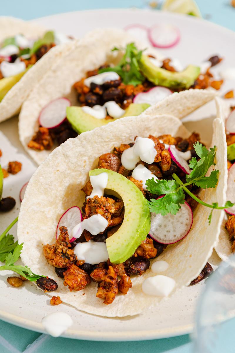 Walnut, Mushroom and Black Bean Tacos photograph