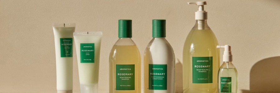 Photograph of Aromatica products lined up in a row 