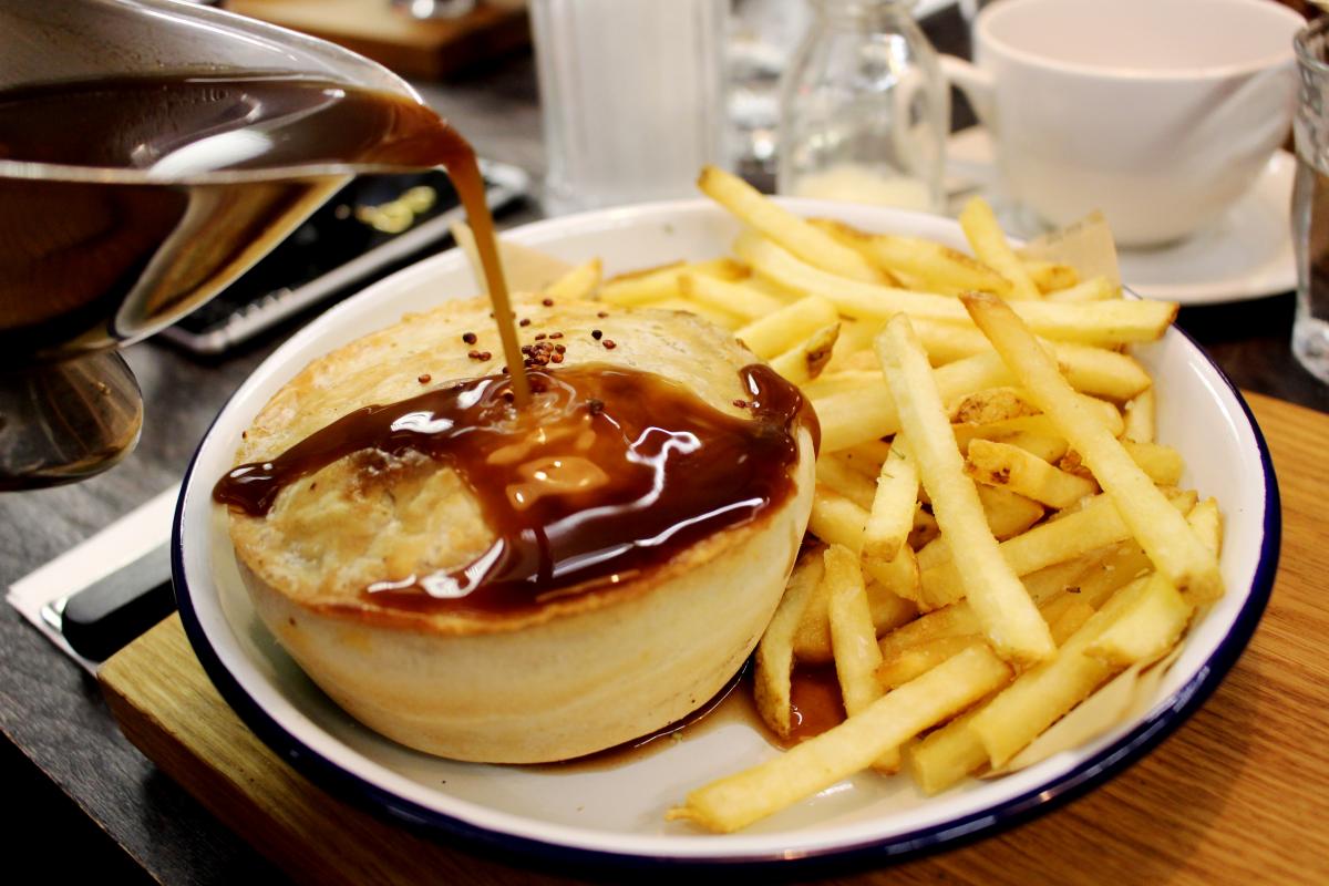 Pieminister pie and chips with gravy