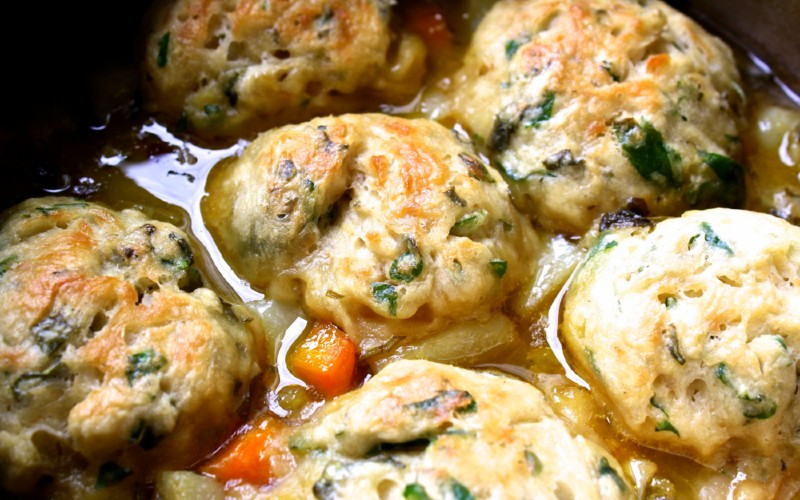 Root vegetable stew with herby suet dumplings