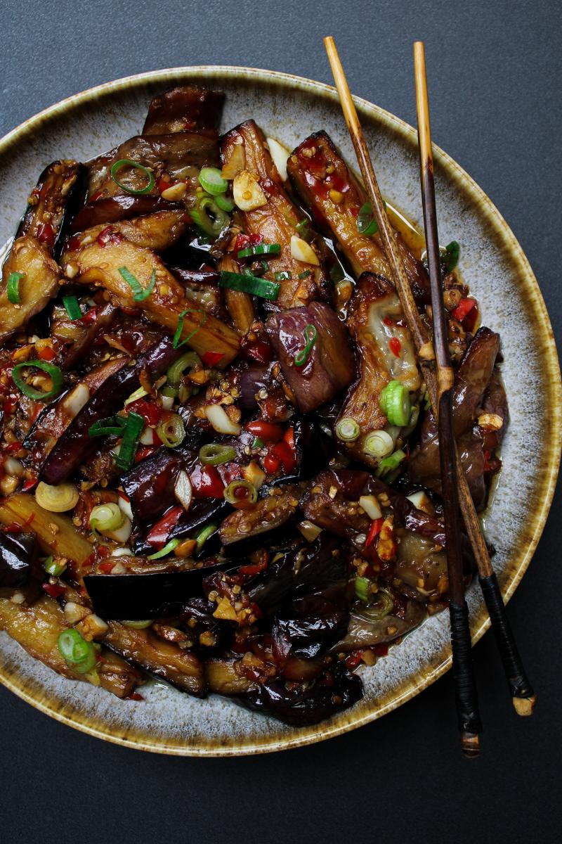 Yuxiang Eggplant on a plate