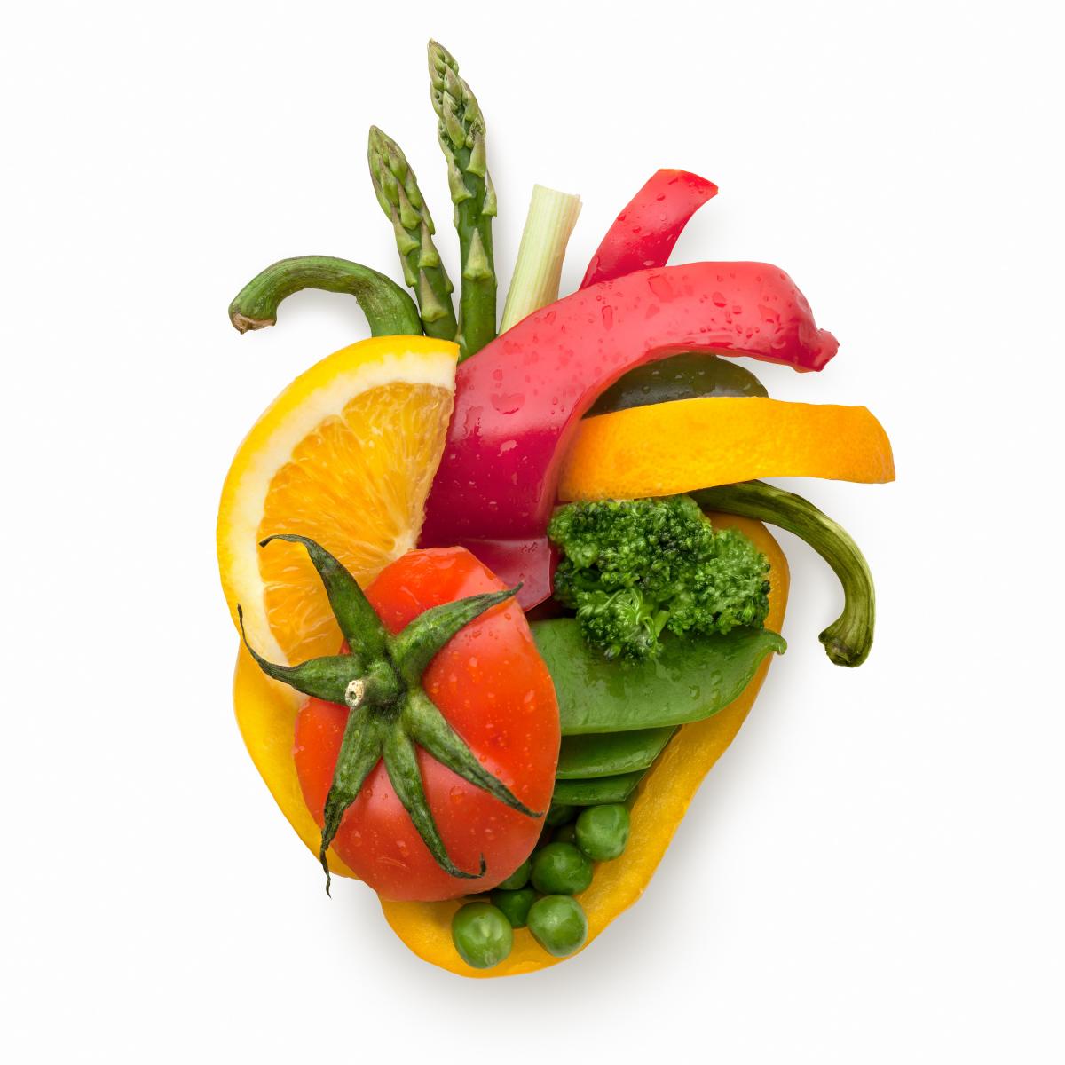Fruit and vegetables in shape of a the human heart