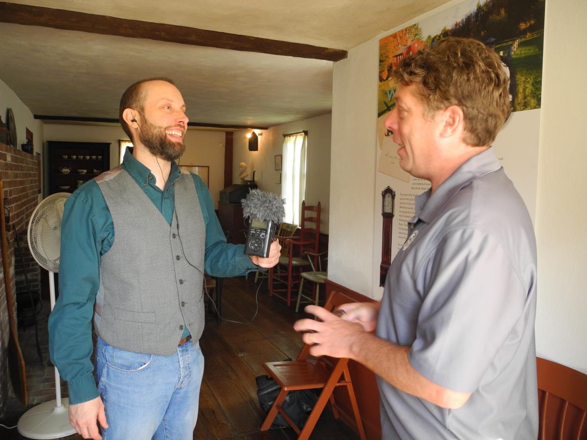 Ian interviews curator Mike Volmar at the Fruitlands farmhouse, site of an attempted vegan commune in 1843/4
