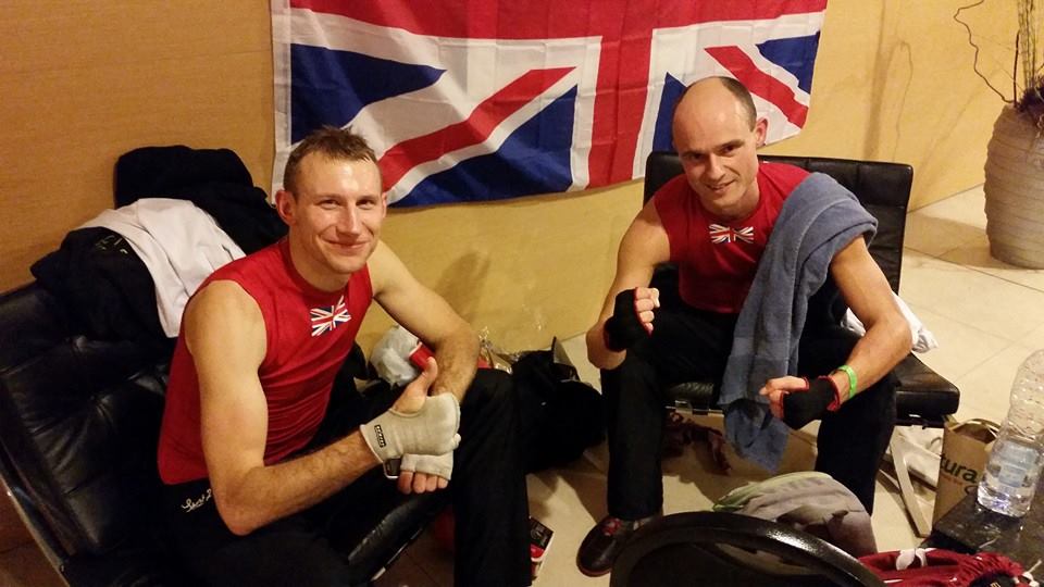 Vegan athlete James Southwood (right) and team mate James Antill (left) at Boxe-Francaise Savate 2014 World Championships 