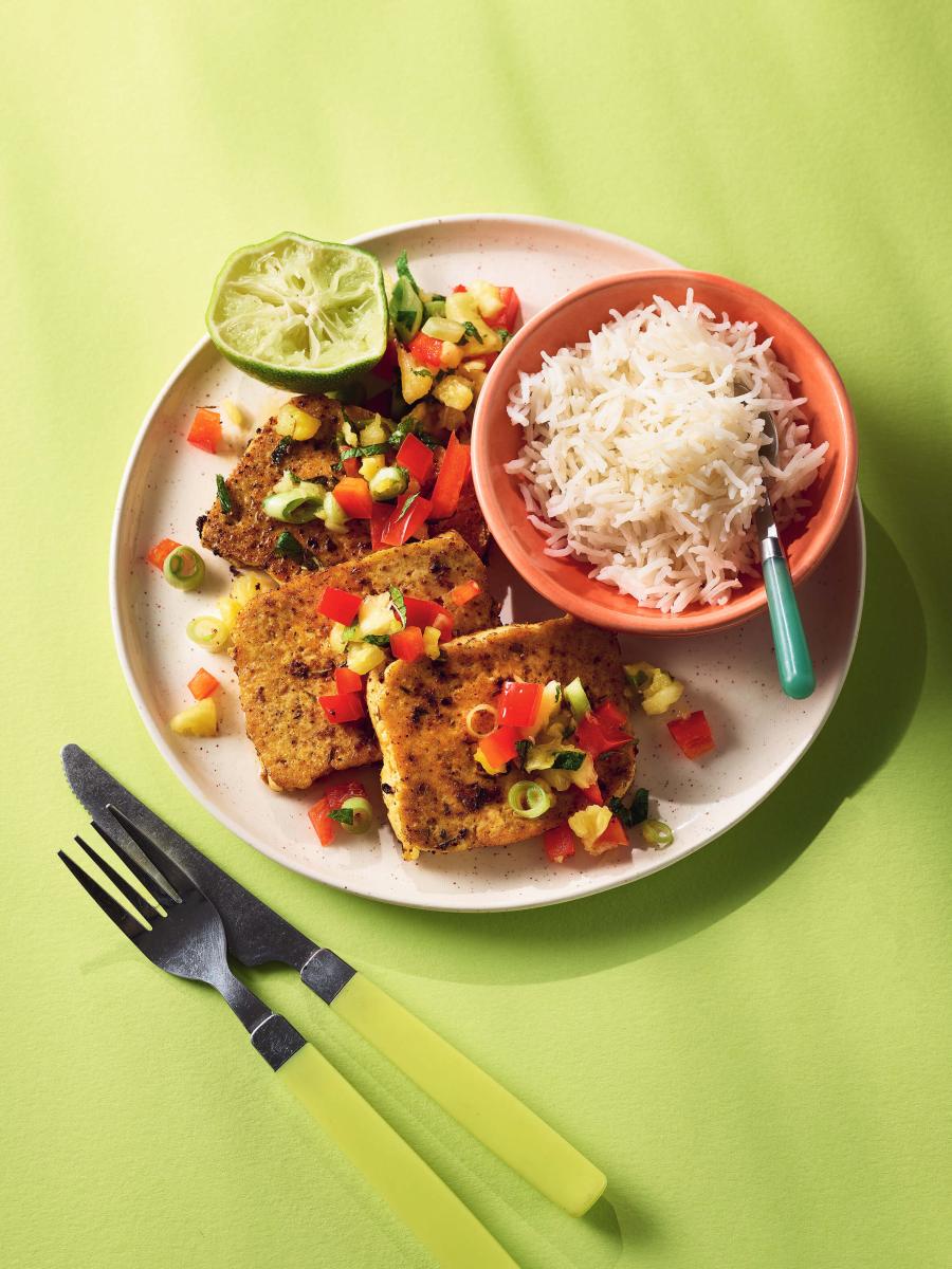 photograph of jerk smoked tofu on a plate