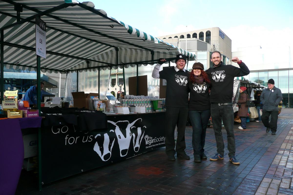 The Vegan Society's stall at the Badger Cull Protest and March, Birmingham UK