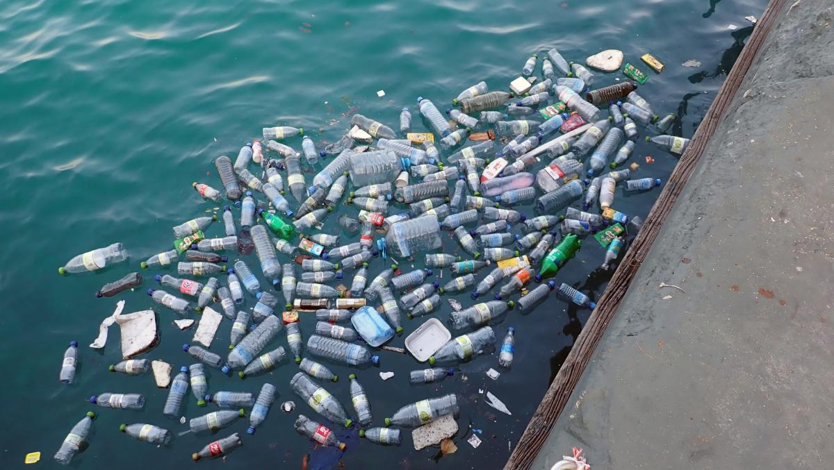Assorted plastic bottles on body of water during daytime