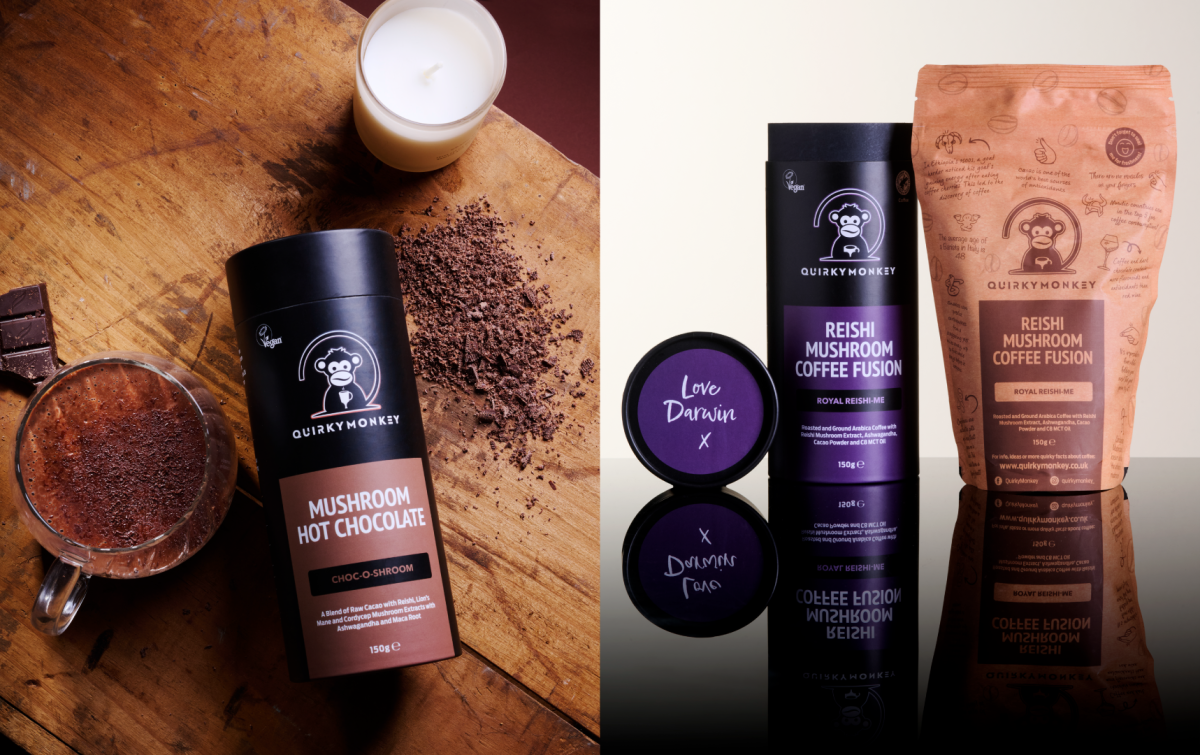 Quirky Monkey mushroom hot chocolate and coffee fusion products