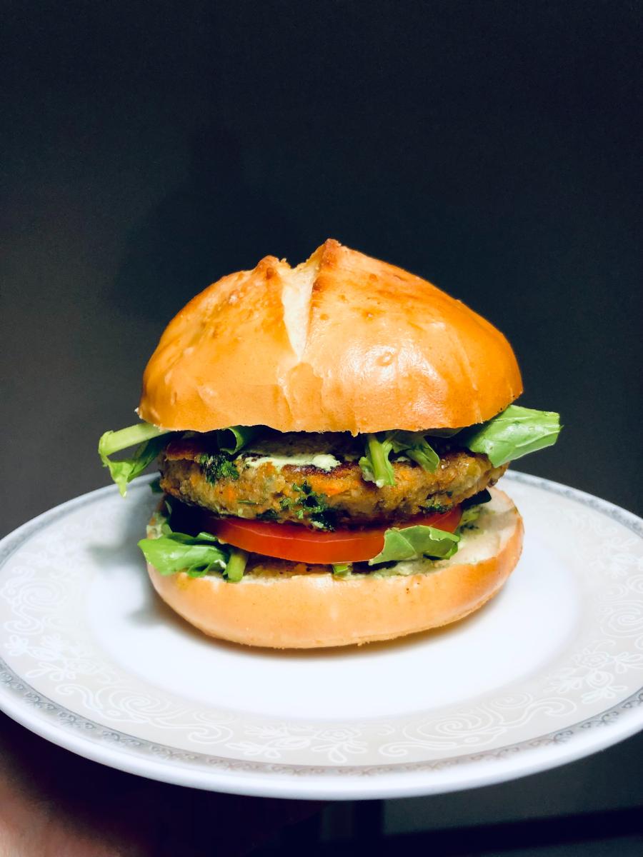 bean burger served on a plate