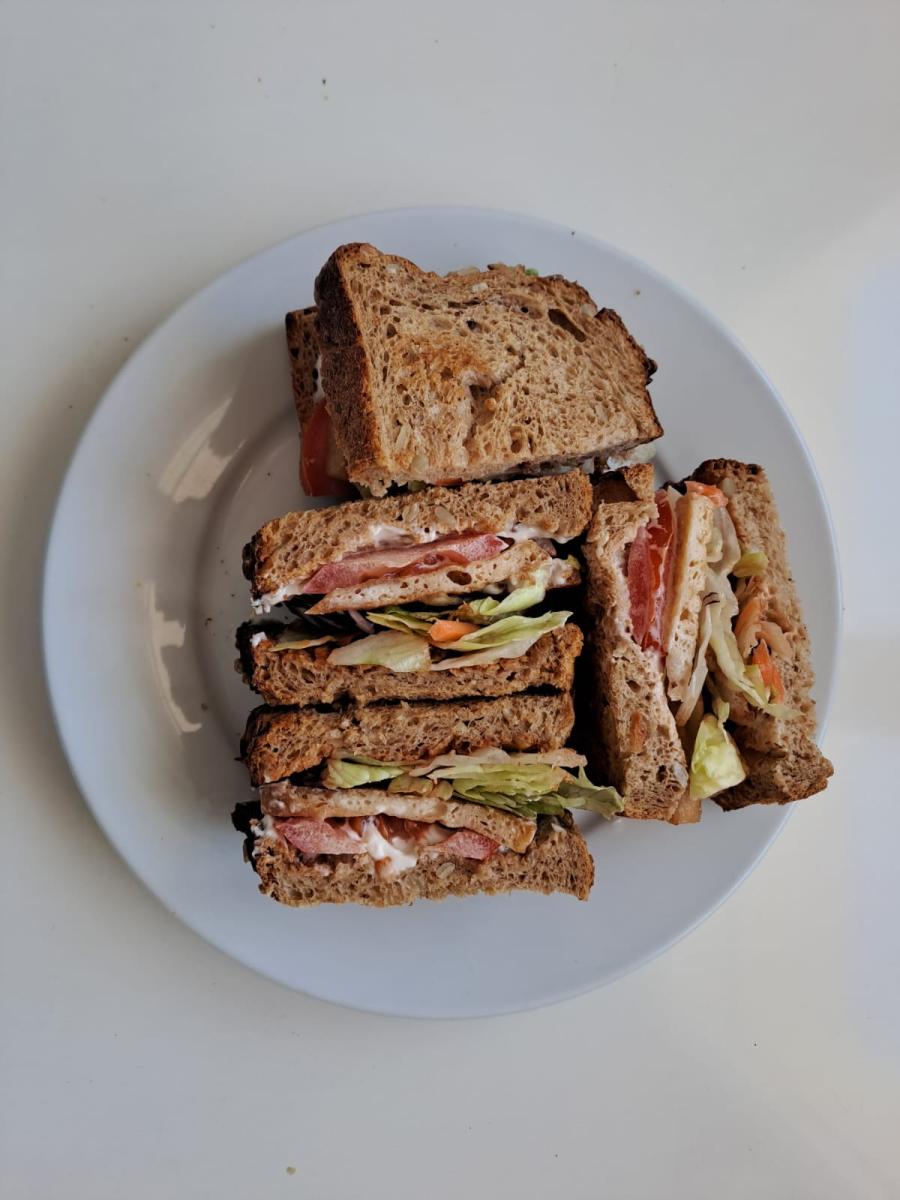 photograph of tofu sandwich on a plate