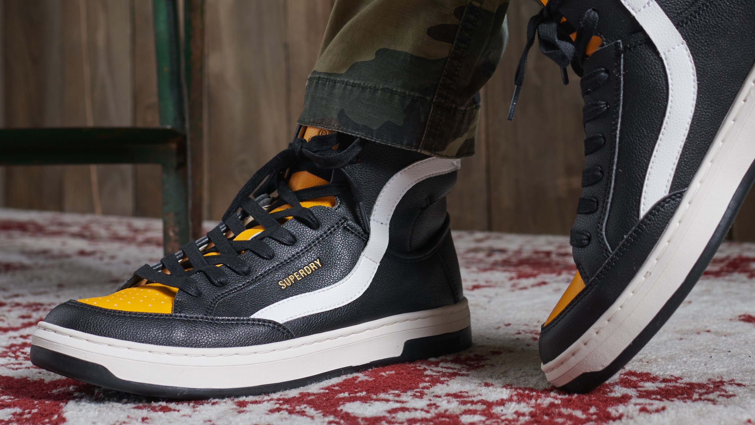 Superdry men's high tops in black yellow and white